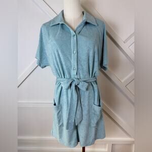 NWT Andie Swim Terry Button-Up Short Romper Cablu Blue Swim Cover Size S
